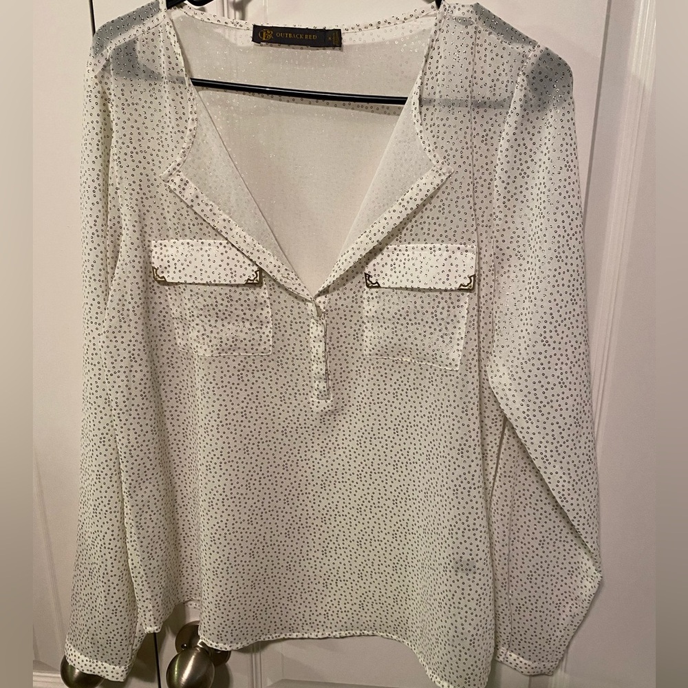 Outback Red Sheer Top Off White with Gold Flecks Sz M